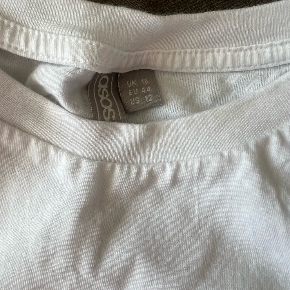 ASOS white T-shirt with Swiss dot ruffle sleeves 12 - Picture 6 of 6